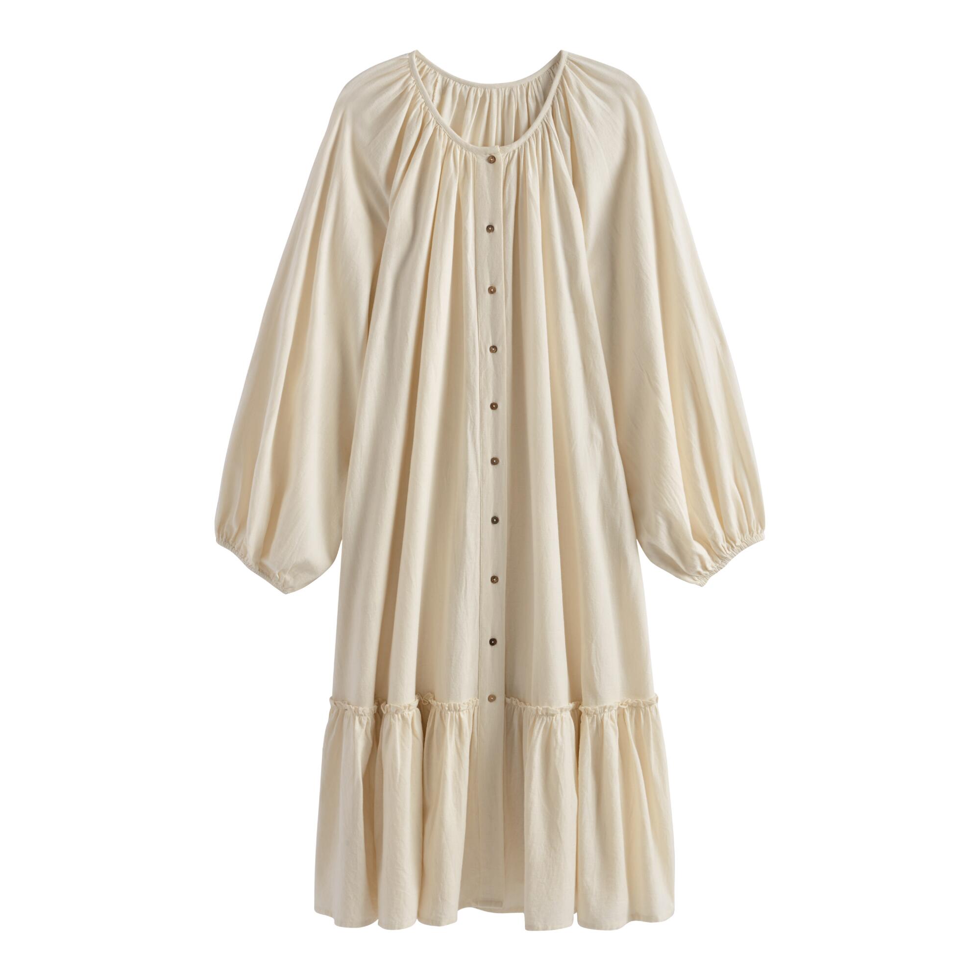 Cream Button Down Hannah Dress With Pockets: Natural - Small by World Market