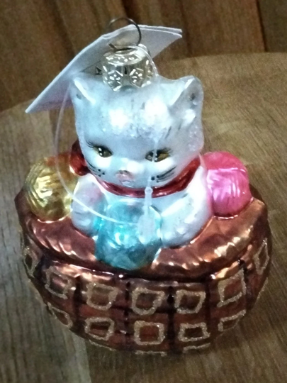 Vintage Colorful Cat Glass Ornament