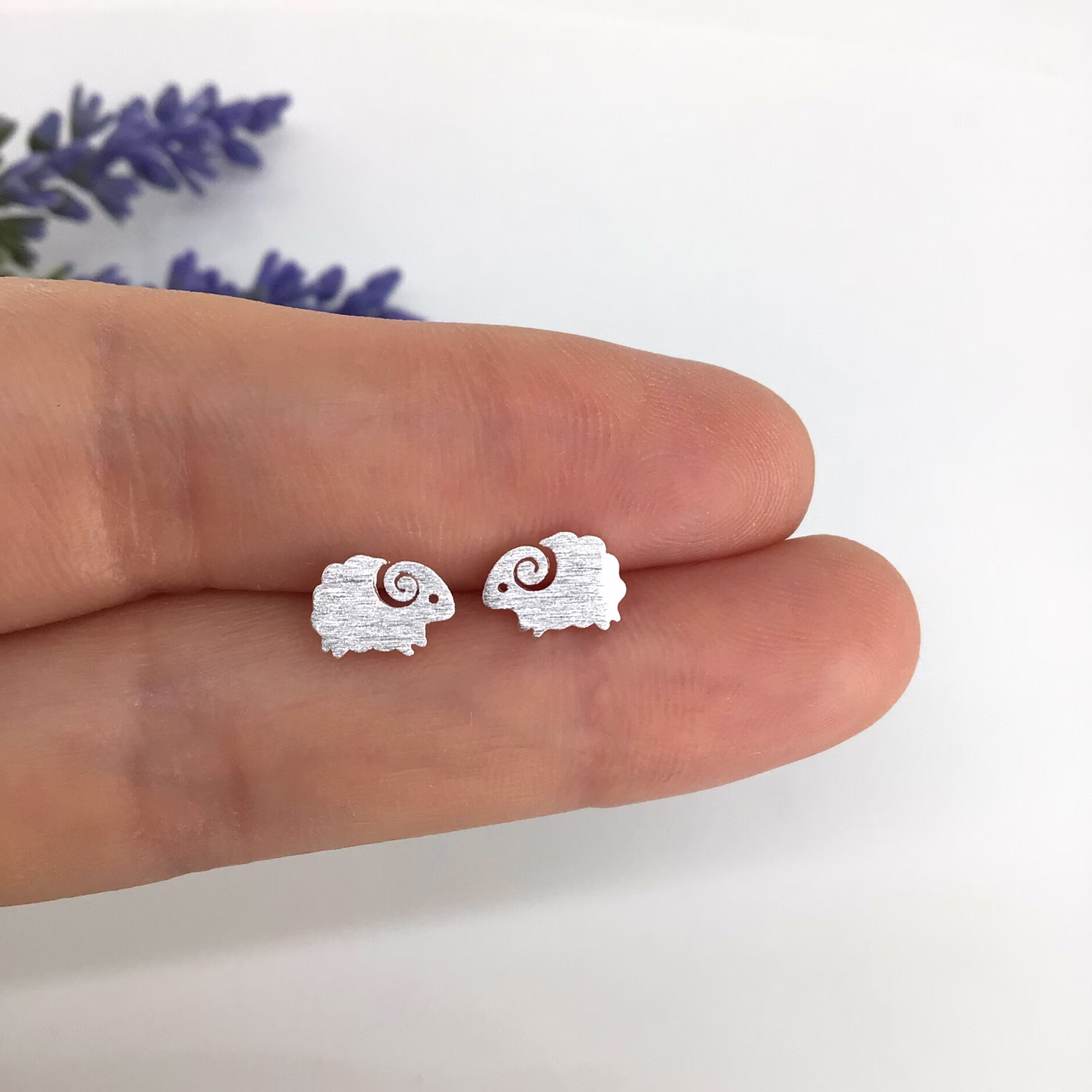 Cute Ram Stud Earring Sterling Silver Cute Sheep Animal Earrings Unique Handmade
