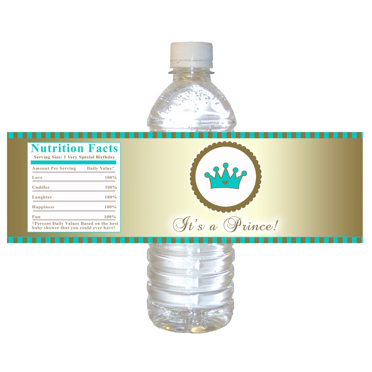 Printable Personalized Gold Green Prince Stripes Water Bottle Label Wrappers - Birthday Party Baby Shower Boy Custom Lines Wraps