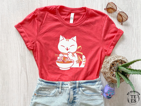 Ramen Cat Shirt, T-Shirt, Cute Tshirt, Funny Lover, Gifts, Japanese Food Kawaii Tee