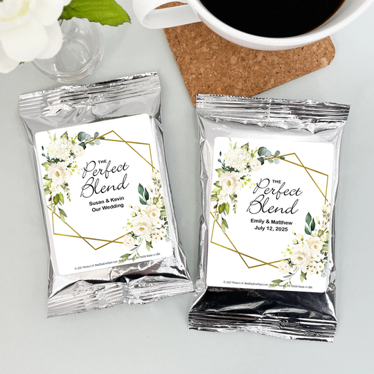 The Perfect Blend Wedding Favor Coffee, Geometric Floral Wedding, Personalized Coffee Favors, Bridal Shower Favors - Set Of 30