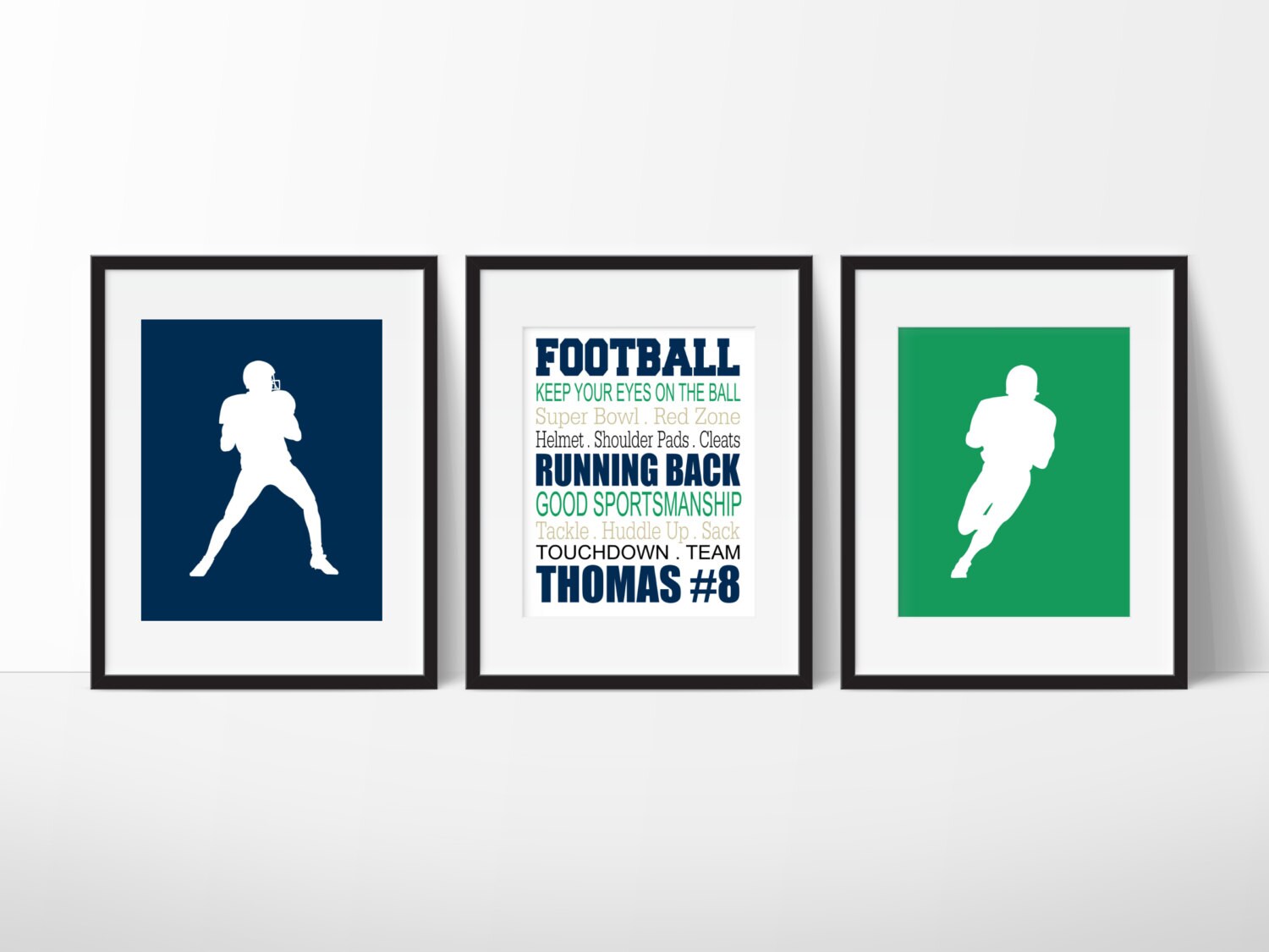 Football Wall Art, Decor, Personalized Print, Sports Room Set Of 3