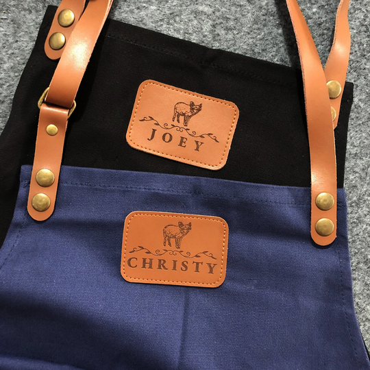 Personalized Full Gray Canvas Apron With Adjustable Leather Straps For Restaurant, Bakery, Cafe, Kitchen