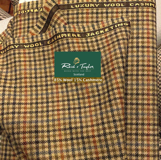 Cashmere Wool Blend Fabric, Suiting Tweed, Vintage Gingham Check, Beige Brown Orange, Classic Look For Jacket, Dress, By 2.45 Meter