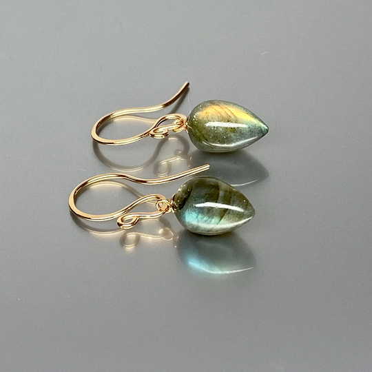 14K Gold Natural Green Labradorite Earrings, Fire Small Earring, Jewellery Gift For Her