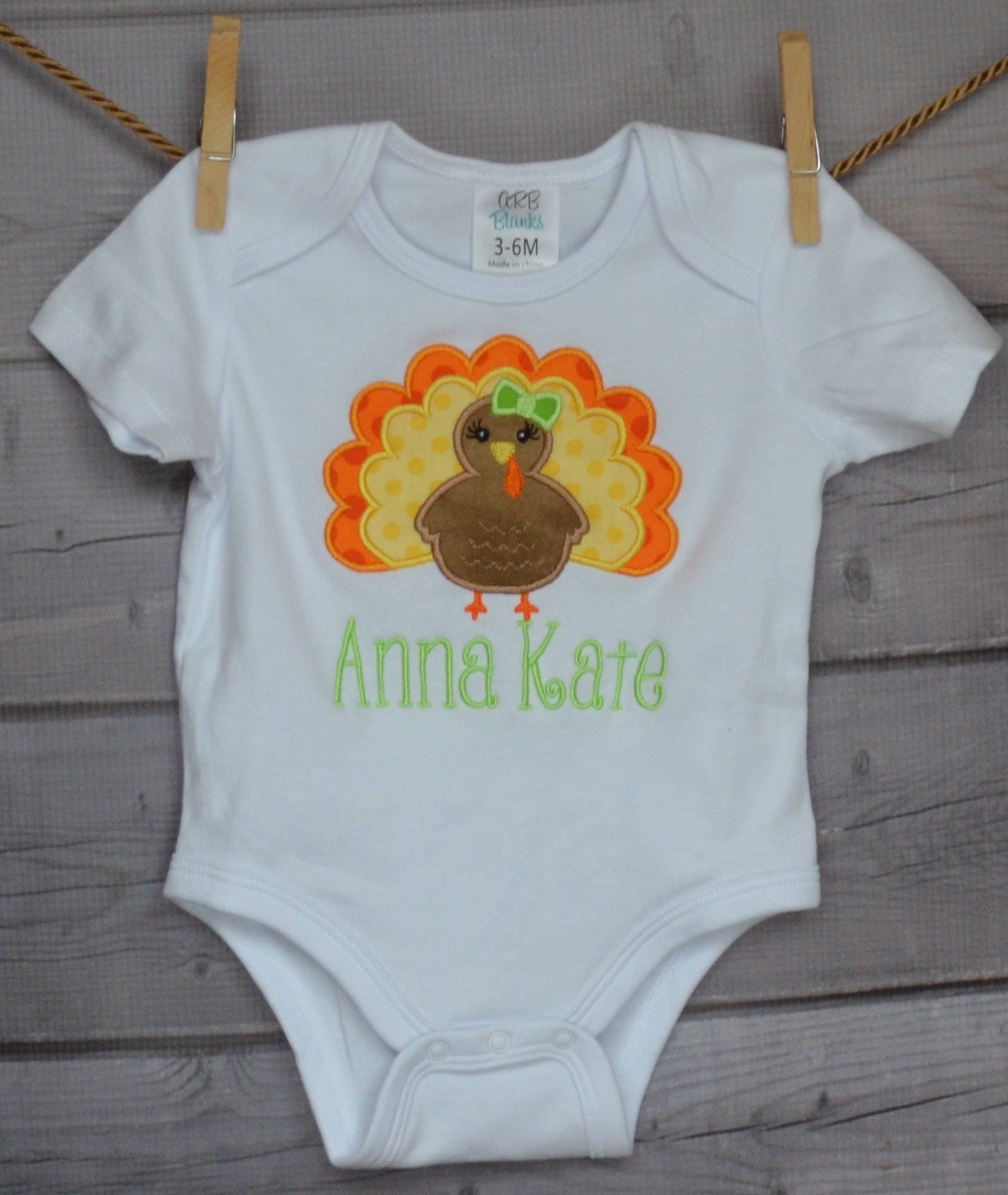 Personalized Turkey With Bow Applique Shirt Or Bodysuit For Boy Girl