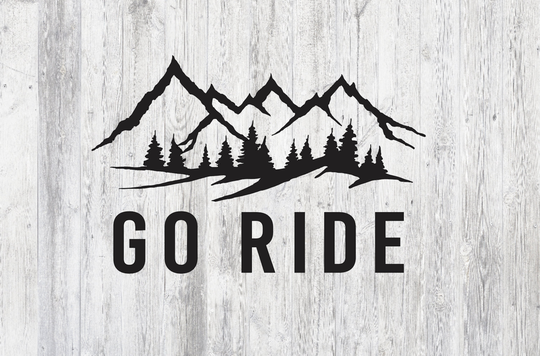 Go Ride Decal, Bumper Sticker, Mountains & Trees, Vehicle, Laptop, Water Bottle