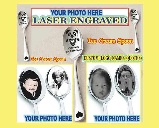 Custom Spoon Ice Cream Personalized Engraved Picture Name Logo Etched Text Photo Cute For Husband Friends Grandma Dad Stocking Gift Ideas