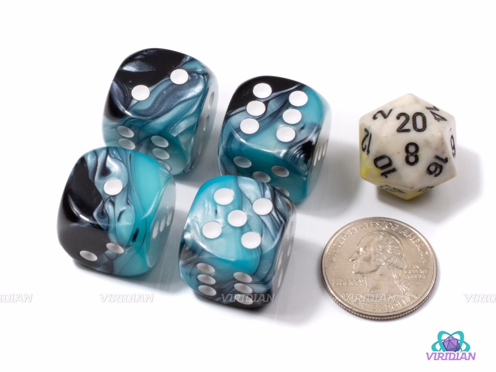 Gemini Black/Shell & White | Set Of 4 | 20mm Large Acrylic Pipped D6 Die | 4 Chessex