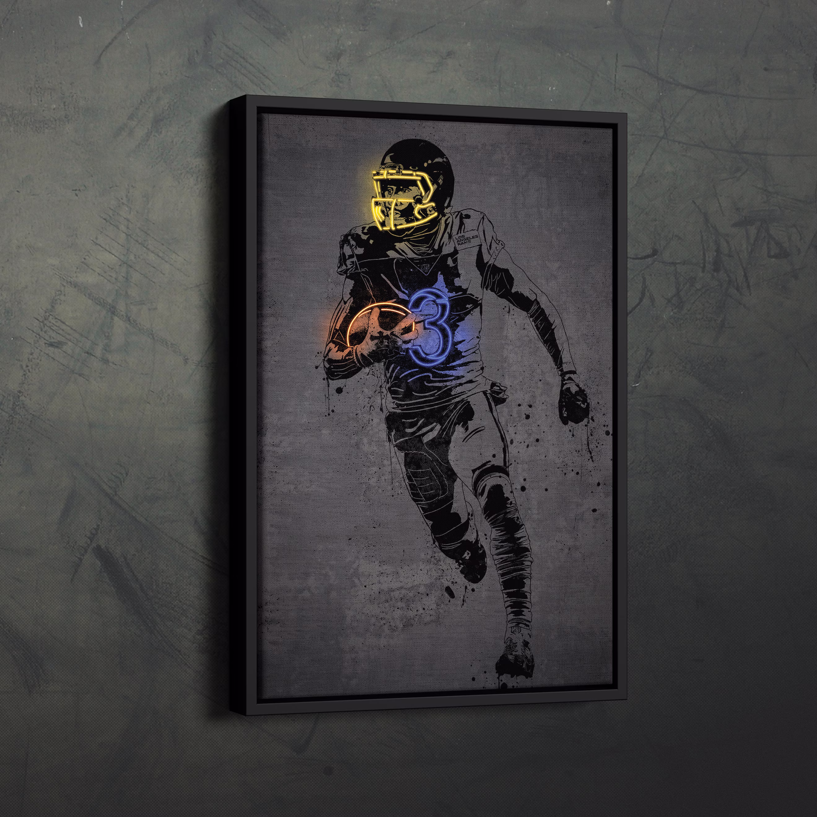Odell Beckham Jr. Poster Neon Los Angeles Rams Nfl Canvas Wall Art Home Decor Framed Man Cave Gift