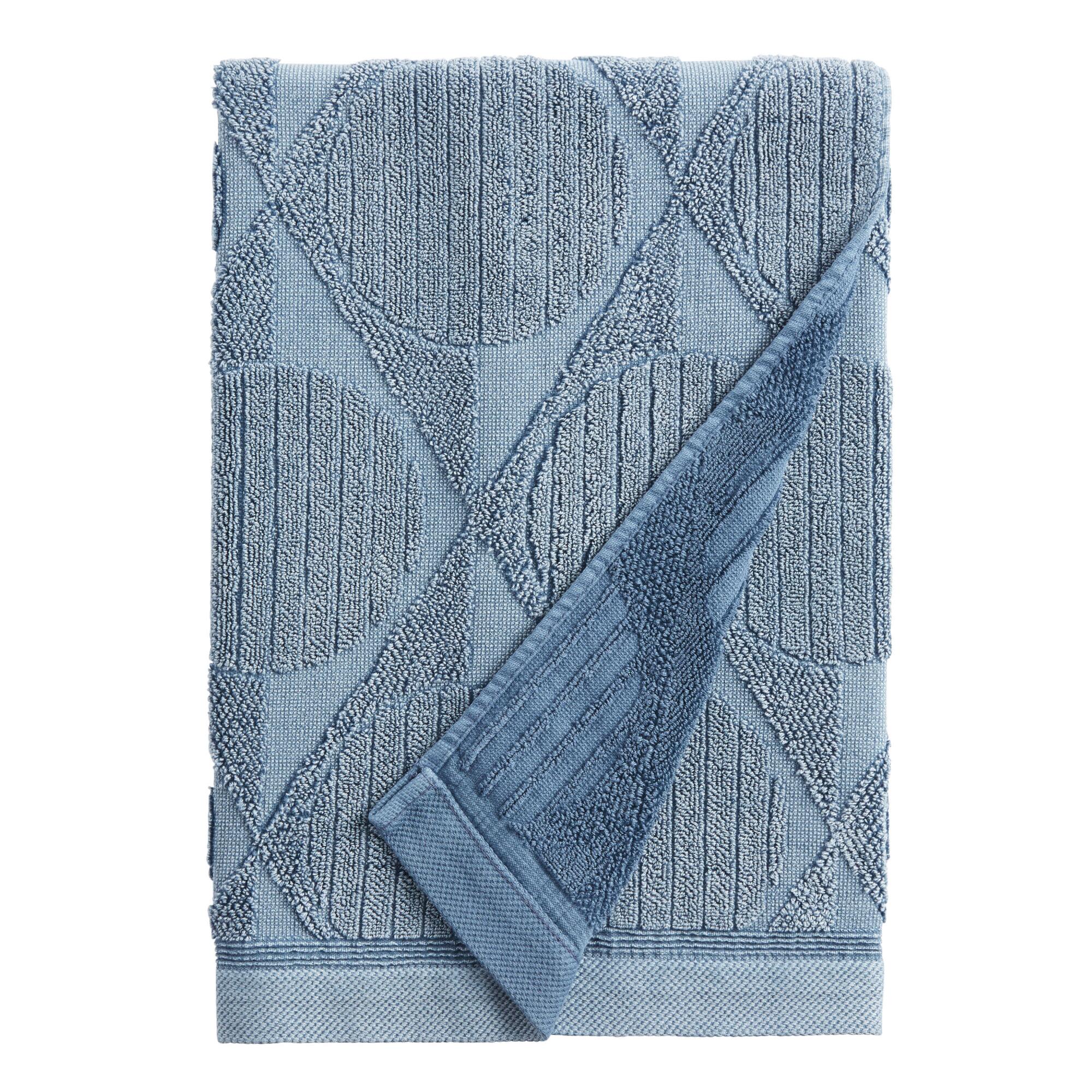 Indigo Sunfaded Sculpted Dot Claude Bath Towel: Yellow by World Market