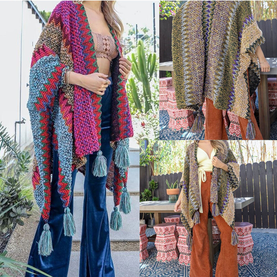 Colorful Crochet Patterned Ruana, Poncho Pattern, Wrap, Shrug, Sweater Wrap Womens Top
