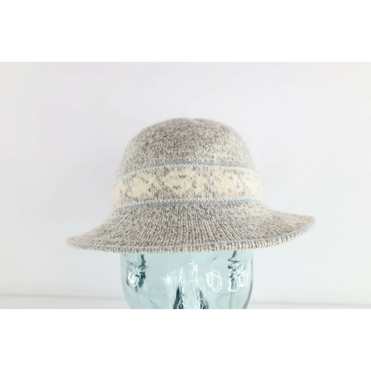 70S Rockabilly Wool Blend Knit Fair Isle Bucket Hat Cap Womens M/L, Hat, Blend