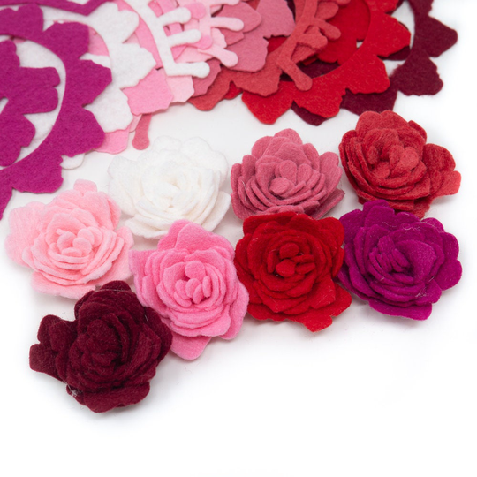 16 Large Wool Blend Felt 3D Tattered Roses Die Cut Applique Flowers - Are Red