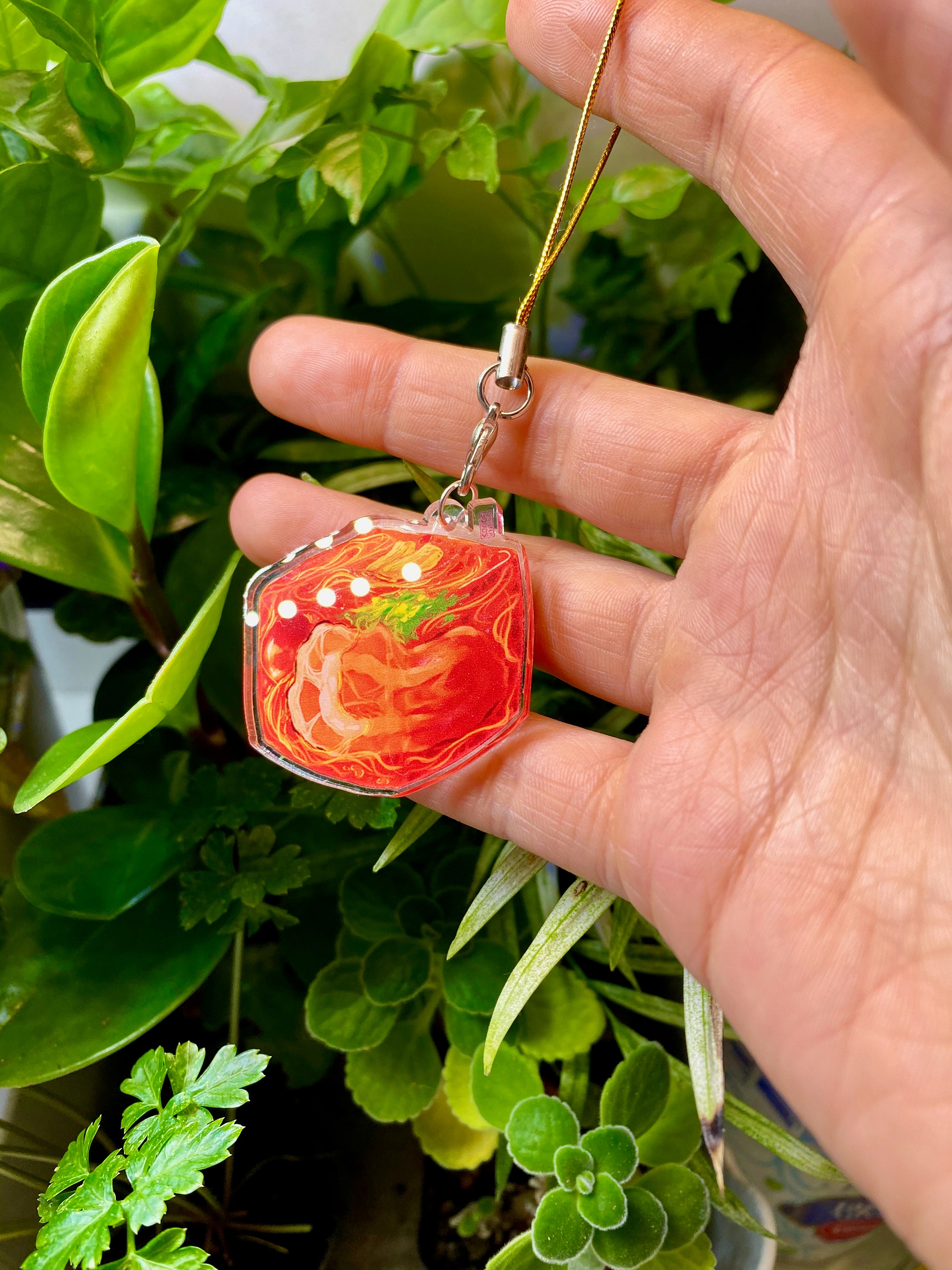 Spicy Ramen Cross Section Double Sided Food Cube Key Chain | Kawaii Anime Lover, Otaku Gift Instant Noodles