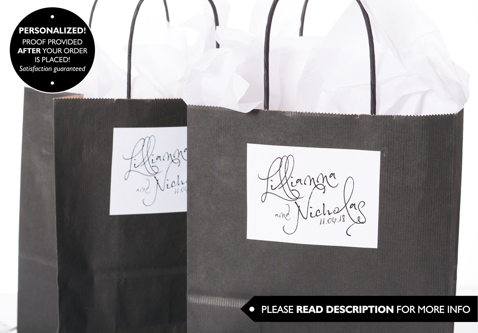 Calligraphy Wedding Stickers - Welcome Bag Box Custom Thank You Labels #wdib-273
