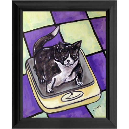 Tuxedo Cat Artwork On A Scale Bathroom Decor 11x14 Ready To Hang Framed Wall Print