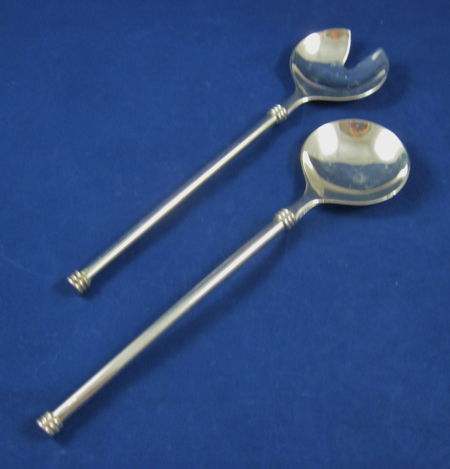 Salad Set With Silver Spoon & Fork, Made in Italy, Marked Zn.4.mk, Mid Century Modern