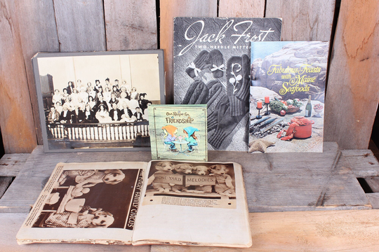 Vintage Paper Ephemera Lot Group Photo Theater Maine Seafood Cookbook Crochet Book Scrapbook