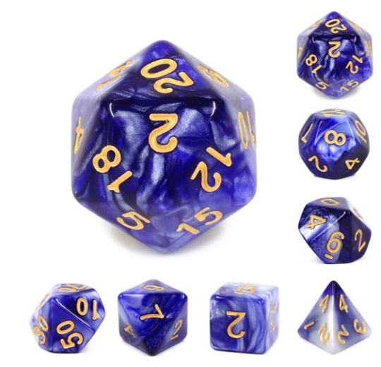 Cloudy Evening 7 Die Polyhedral Blend Dice Set | Dark Purple-White/Gold
