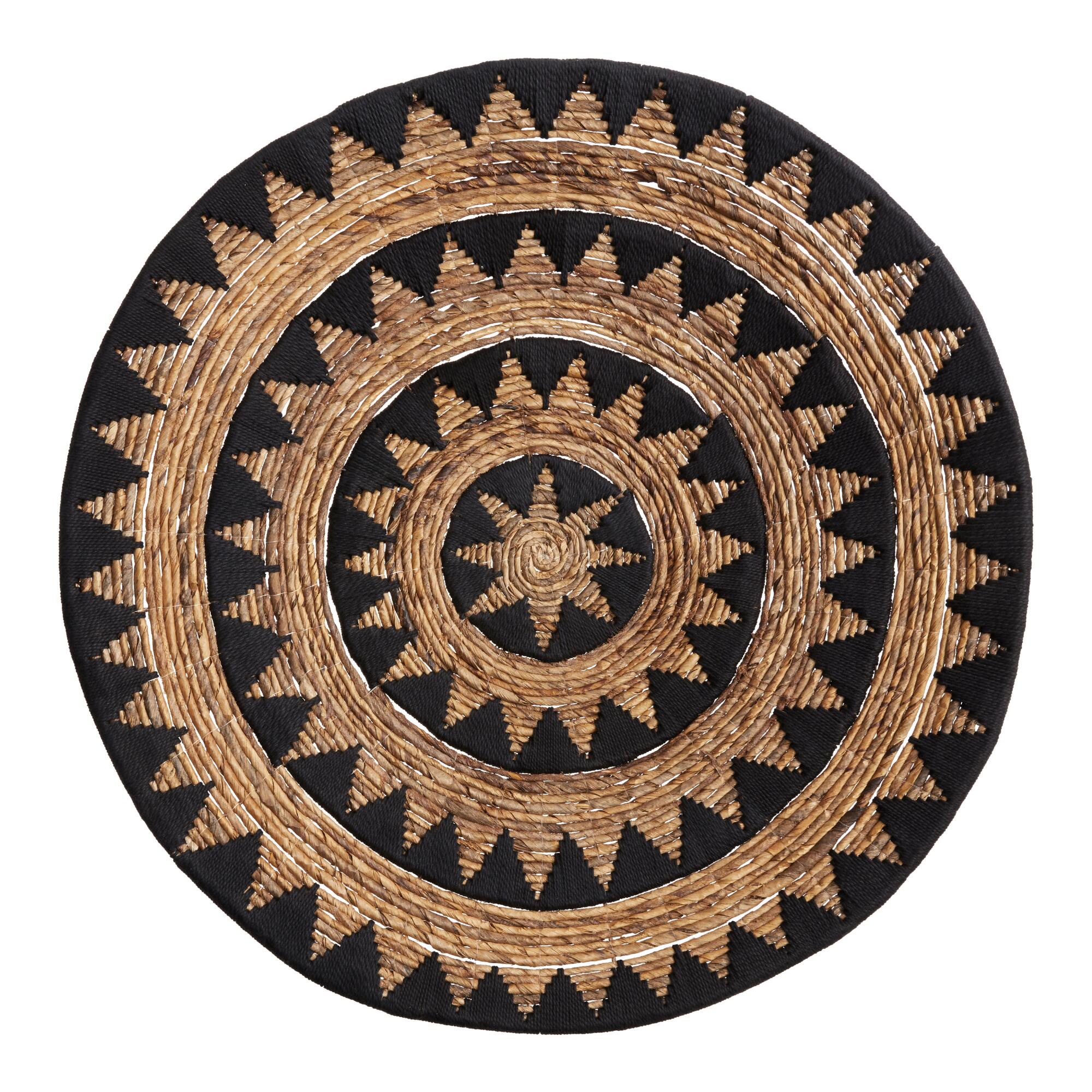 Black And Natural Banana Bark Woven Disc Wall Decor: Blue by World Market