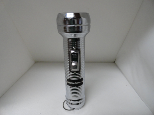 Vintage 1950S To 1960S Silver Tone Chrome Servistar Flashlight Working Condition Ring Hanger/Magnetic Metal/Plastic Works