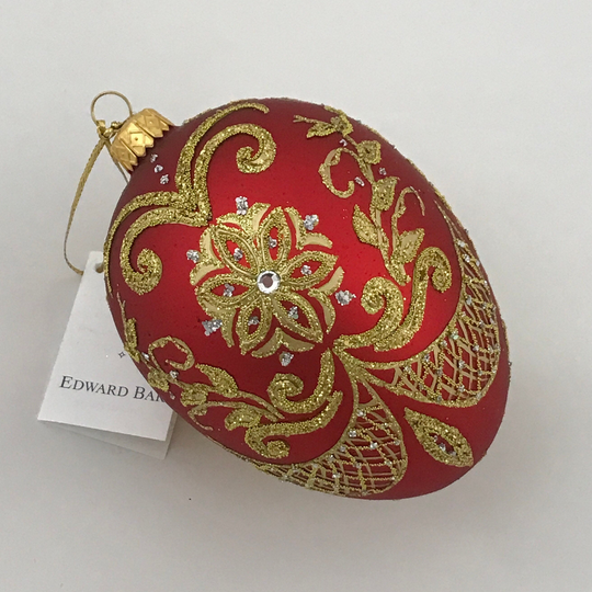 Red Egg-Pysanka-Glass Christmas Ornaments With Swarovski Crystals, Collectible Bauble, Decoration, Winter Home Decor