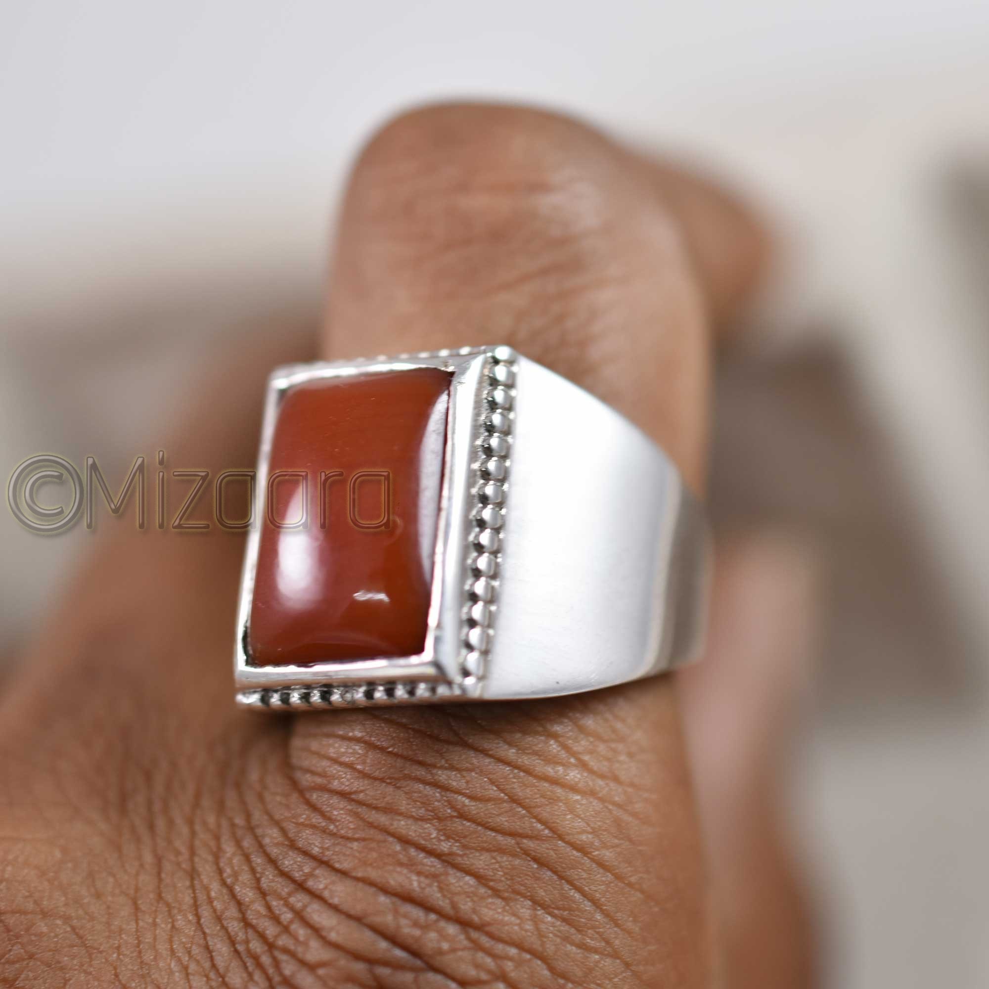 Natural Red Onyx 925 Sterling Silver Signet Jewelry Celtic Design Birthstone Oxidized Statement Men's Arabic Islamic