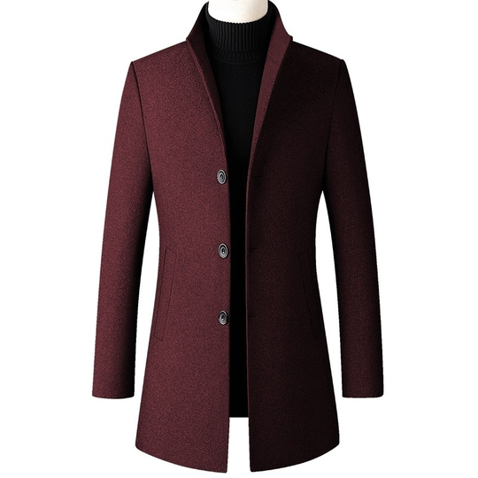 Winter Wool Coat Men Thick Stand Collar Coat Male Fashion Wool Blend Outwear Jacket Smart Casual Trench Plus Size Mens Overcoat - red wine, m