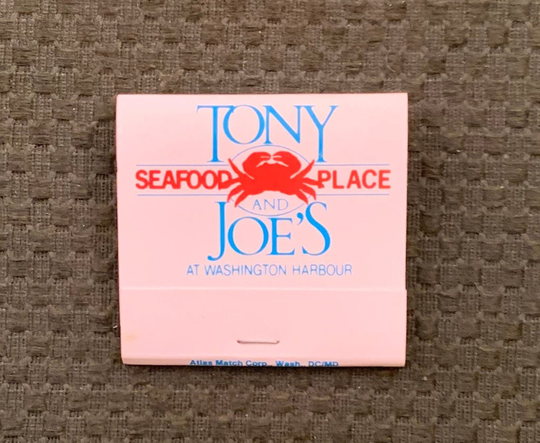 Vintage Matchbok, Tony & Joes, Seafood Place, Restaurant, Washington, Dc, Dancing Crab, with 30 Match Sticks, Free Ship in Usa