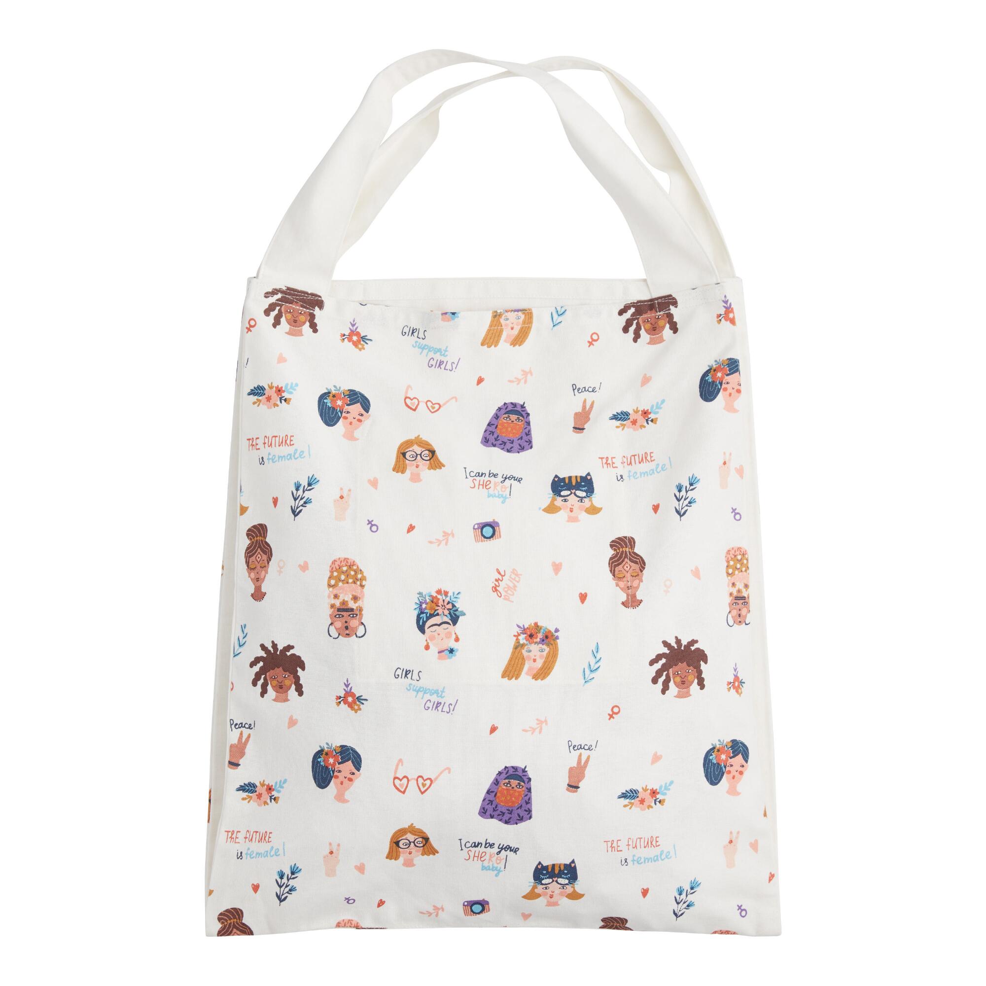 Large Girl Power Faces Canvas Tote Bag: Multi by World Market