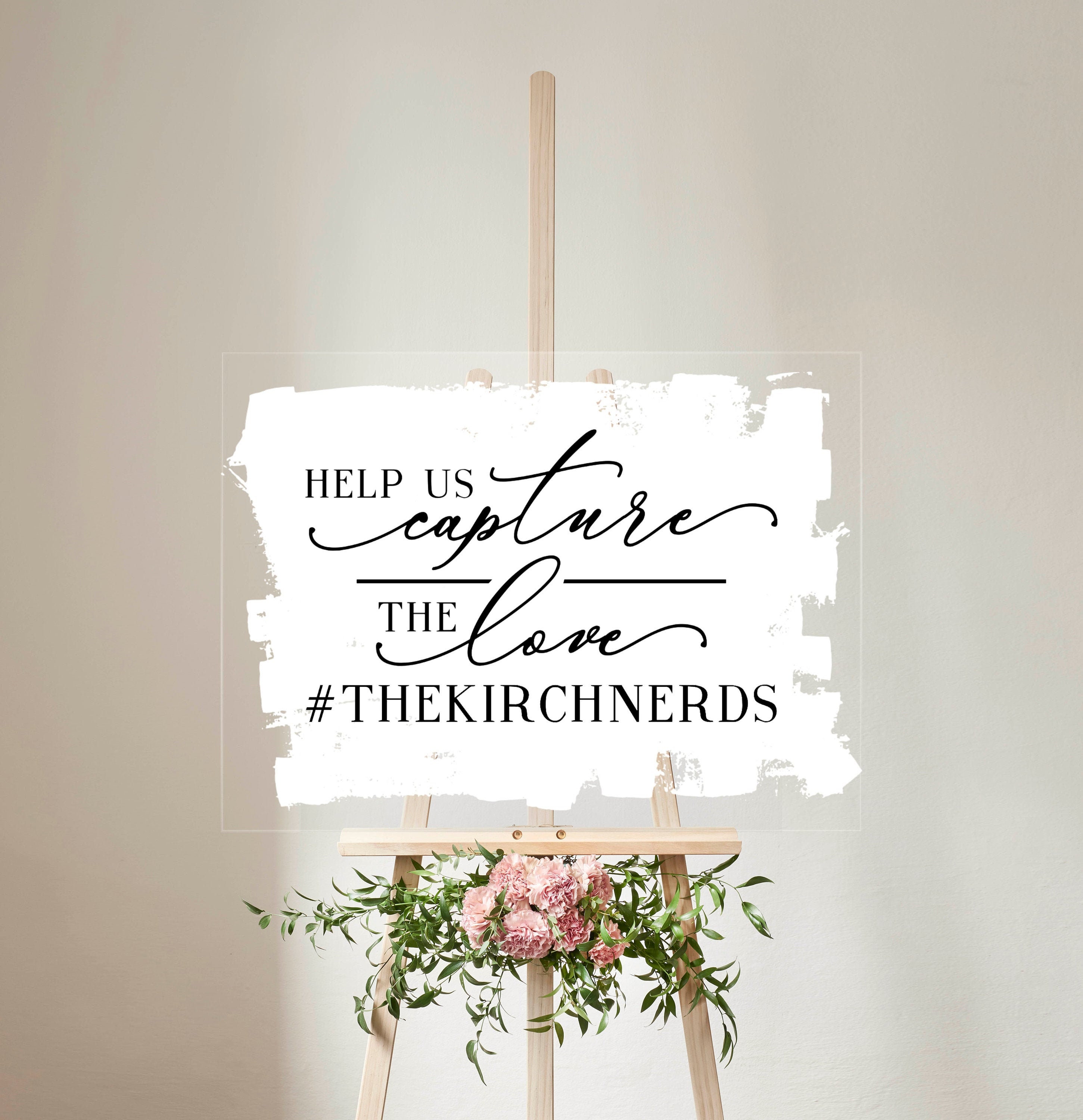 Dahlia Help Us Capture The Love With Hashtag - Custom Painted Back Acrylic Wedding, Ceremony, Reception Sign Modern Event Decor