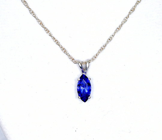 Tanzanite Pendant, Genuine Gemstone, 10x5 Marquise, Set in 925 Sterling Silver With 18Inch Chain Included