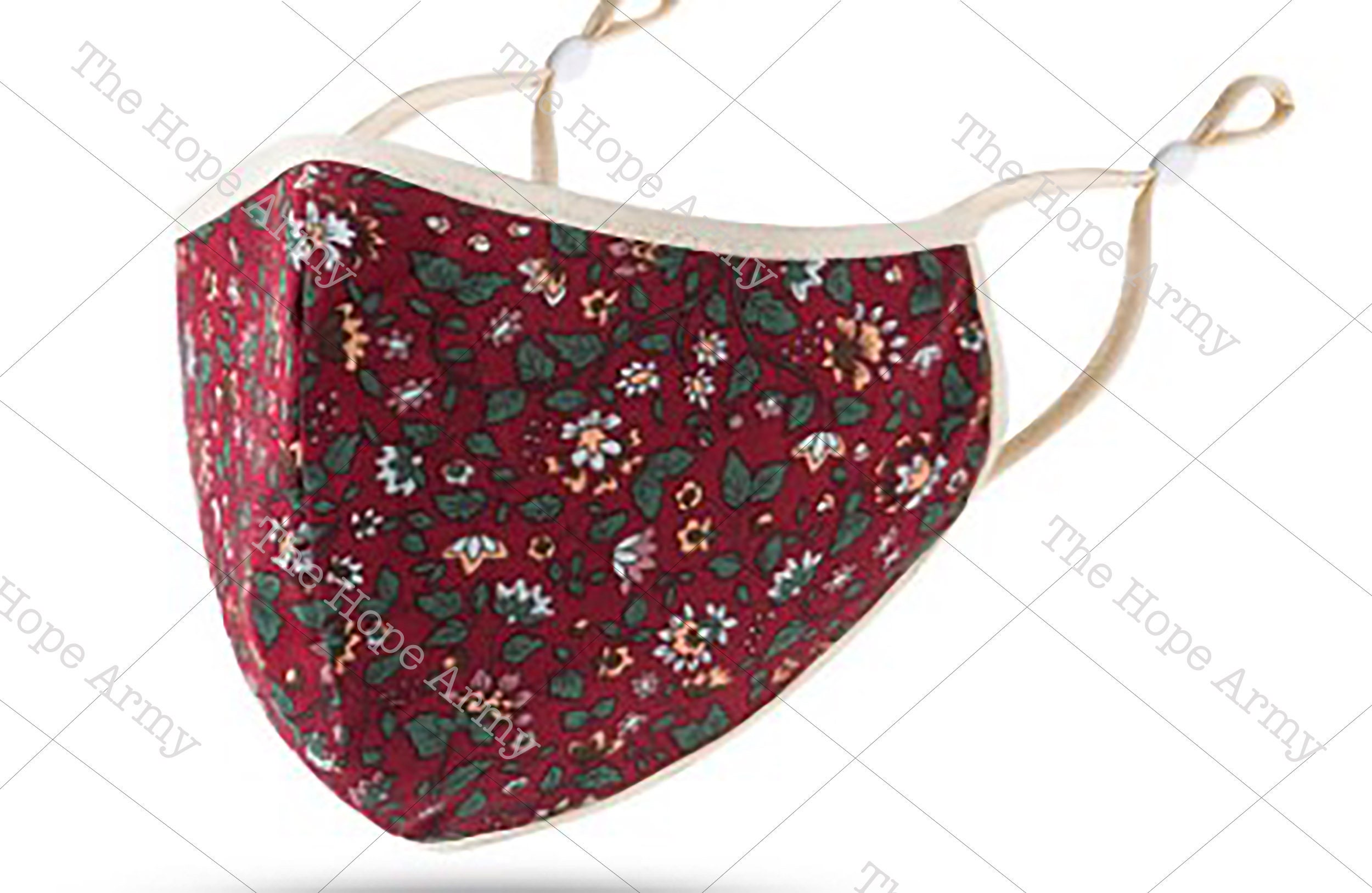 Red Floral Face Mask, Cotton Linen Blend, Adjustable Ear Straps, Reusable, Washable, 2 Layers, Easy To Breathe Through