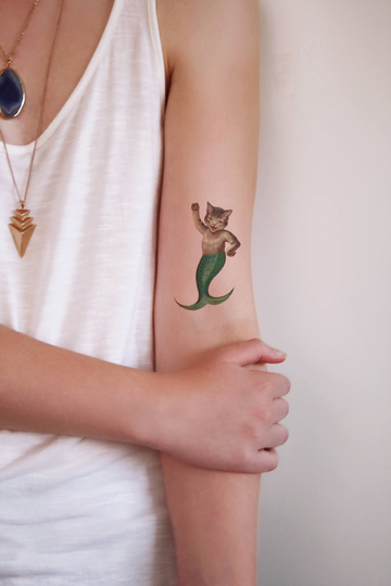 Cat Mermaid Temporary Tattoo/Purrmaid Cat Lover Lady Gift Idea