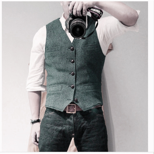 Men's Suit Vest Blue Single Breasted Woolen Blended Mens Vest Denim Jeans Waistcoat Jacket Slim Fit Casual Formal Business - light navy, m