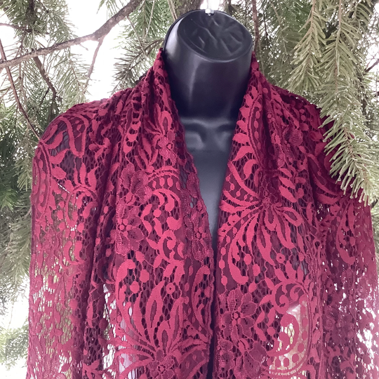 Burgundy Lace Shawl, Dark Wine Wedding Shawls, Anniversary Gift For Women, Maroon Red Scarf Capelet