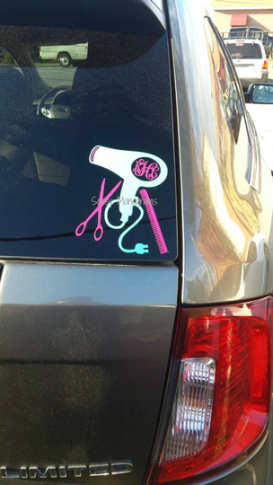 Hair Stylist Blow Dryer Personalized Monogram Vinyl Decal | Beautician Dresser Blowdryer Salon Shears