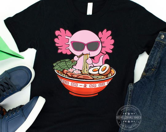 Anime Shirt, Gifts, Ramen Axolotl Kawaii Japanese Food Girls Teens T-Shirt, Girl Manga Otaku Shirt