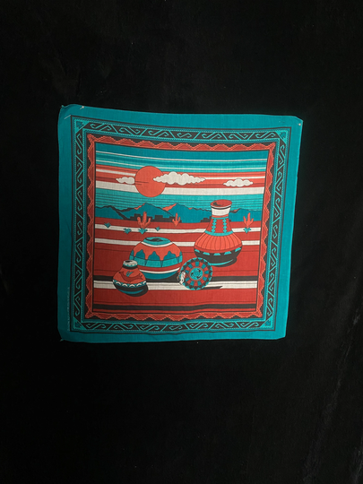 Vintage 1980's Teal & Red Southwest Bandana