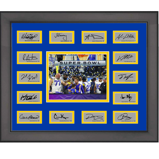 Framed 2021 Los Angeles Rams Nfl Super Bowl Champions Team Facsimile Laser Engraved Signature Auto Collage 20x25 Football Photo