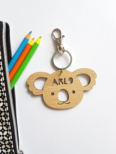 Koala Bag Tag/Keyring Wood Bamboo Personalised Custom-School-Kinder-Wooden-School Bag-Bamboo-Kindergarten