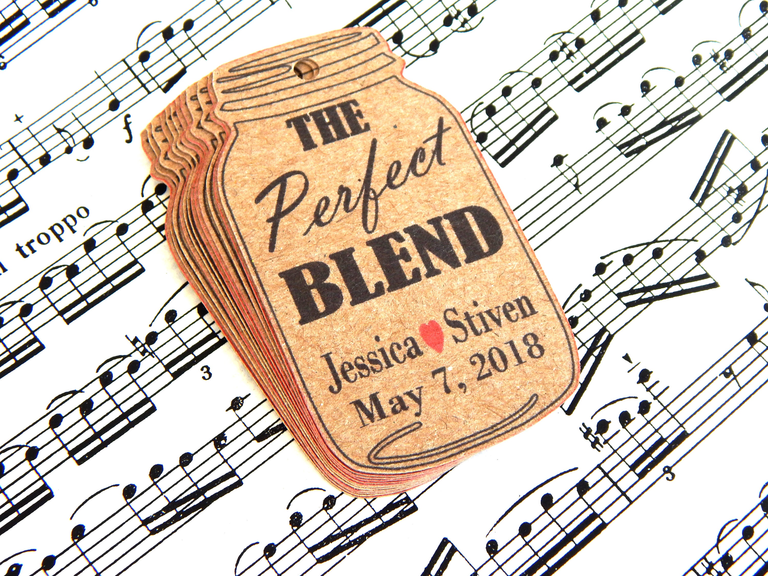10 -100 Pcs. Mason Jar The Perfect Blend Custom Tags, Wedding Favor Gift Tag, Shower Kraft Tags