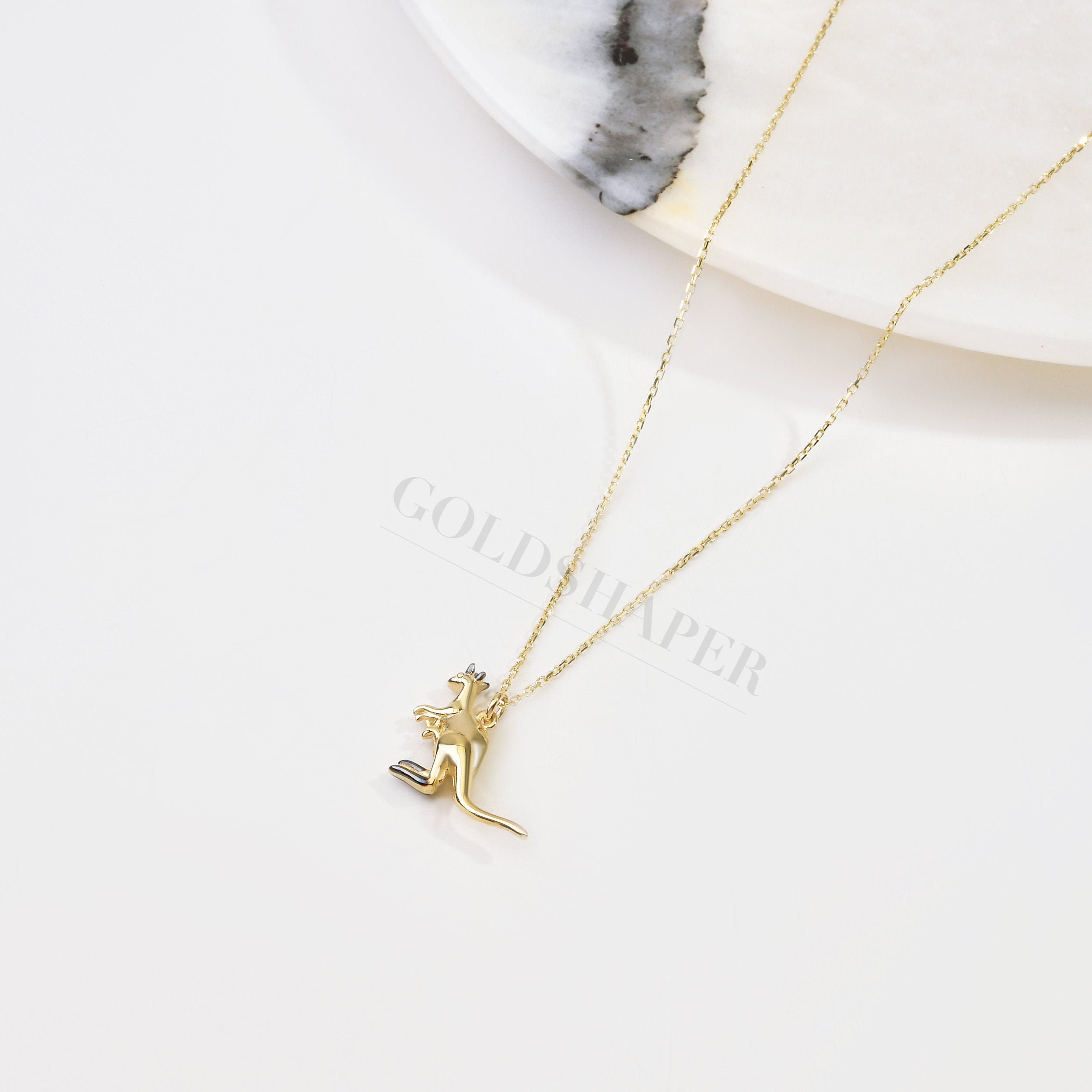 Kangaroo Necklace, 14K Solid Gold, Christmas Gift, Wedding Anniversary Birthday Gift