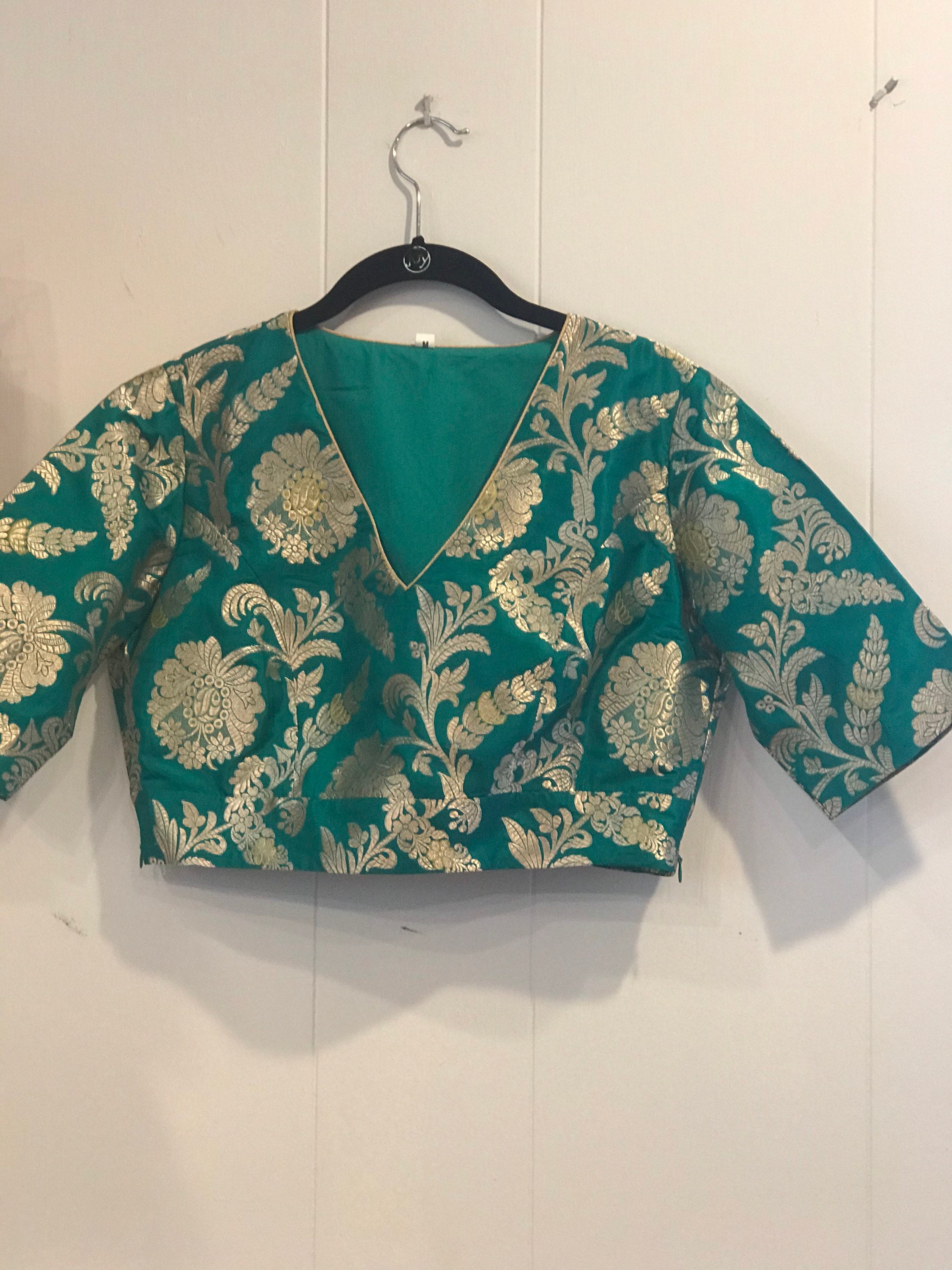 Rama Green Silk Brocade Blouse Size M
