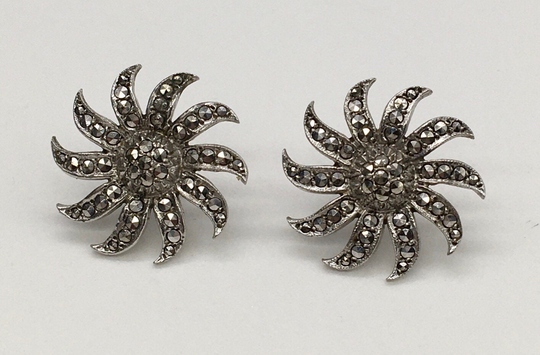 Vintage Sterling Marcasite Sunburst Earrings