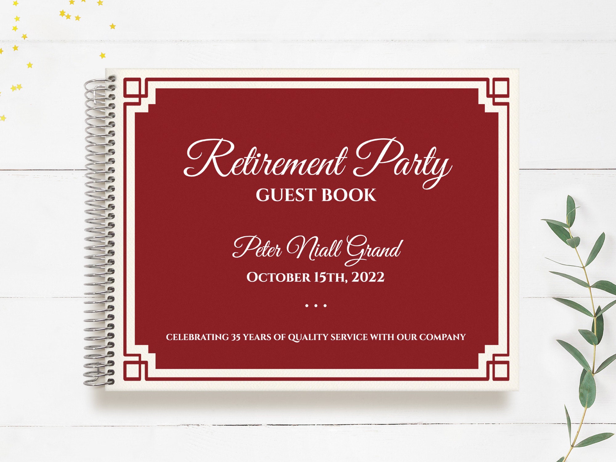 Retirement Guest Book | Guestbook Custom Guestbook Personalized Red Geometric