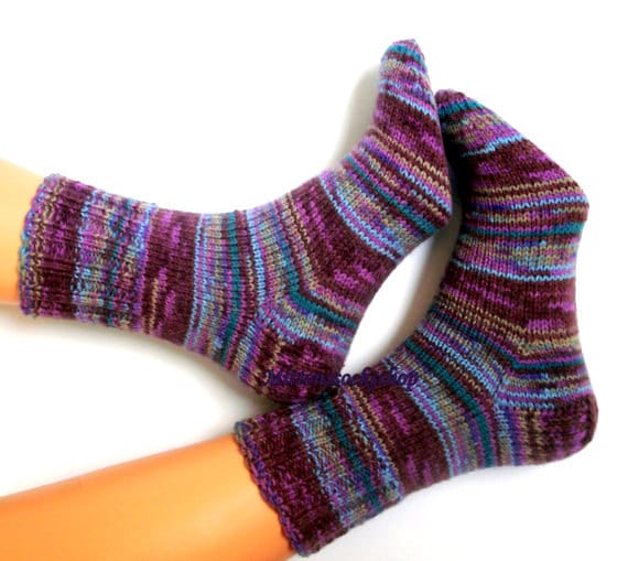 Purple Blue Brown Hand Knitted Socks Warm Socks Winter Girl's Men's Eelegant Colorful Stylish Womens's Gift Idea