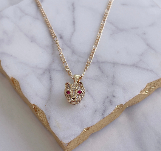 Tiny Panther Gold Necklace, Feline Minimalist Fashion 18K Filled Gift For Best Friends